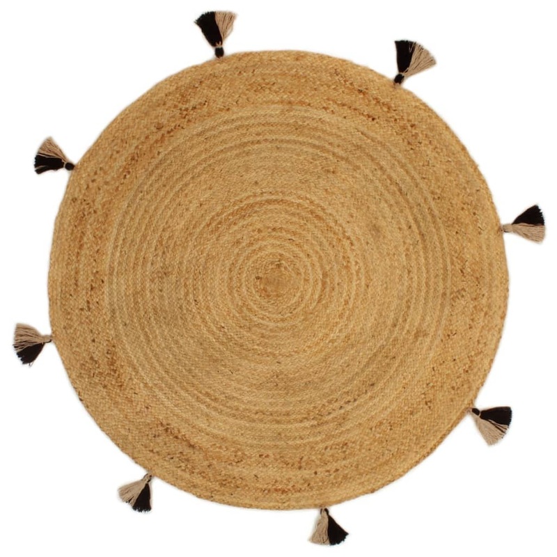 Berkfield Braided Area Rug with Tassels 120 cm Jute Round