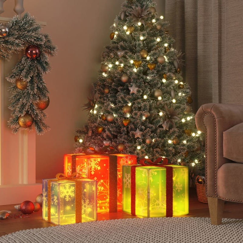 Berkfield Lighted Christmas Boxes 3 pcs 64 LEDs Warm White