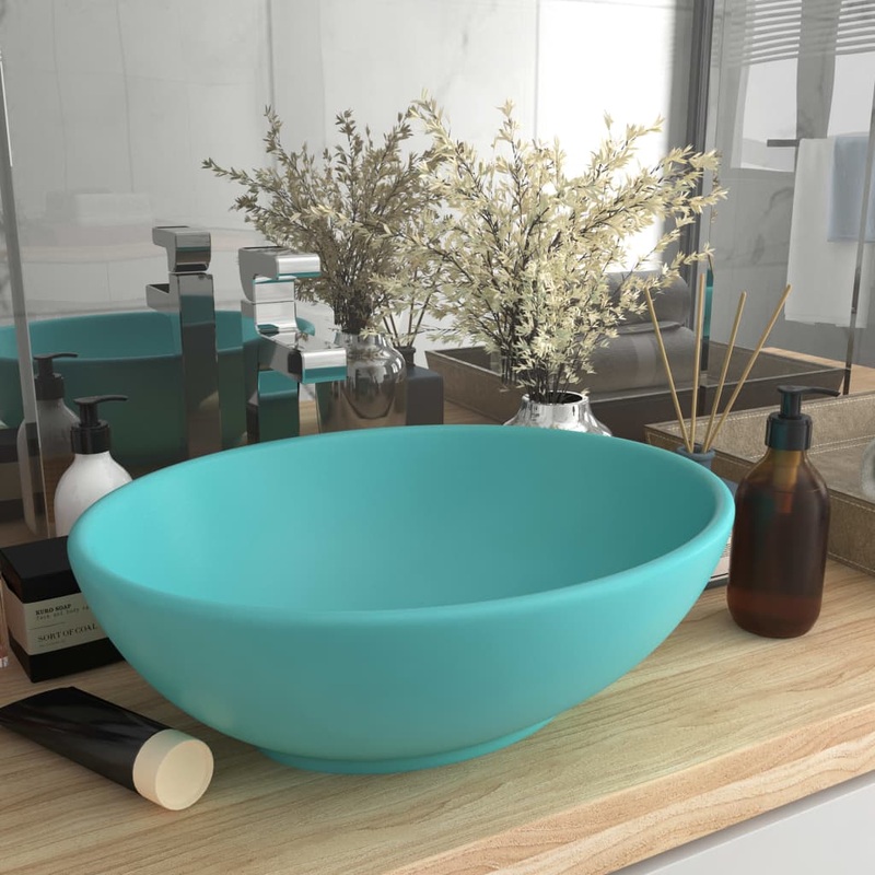 Berkfield Luxury Basin Oval-shaped Matt Light Green 40×33 cm Ceramic