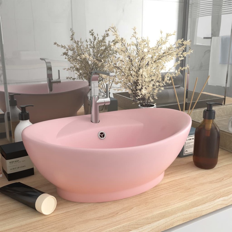 Berkfield Luxury Basin Overflow Oval Matt Pink 58.5×39 cm Ceramic