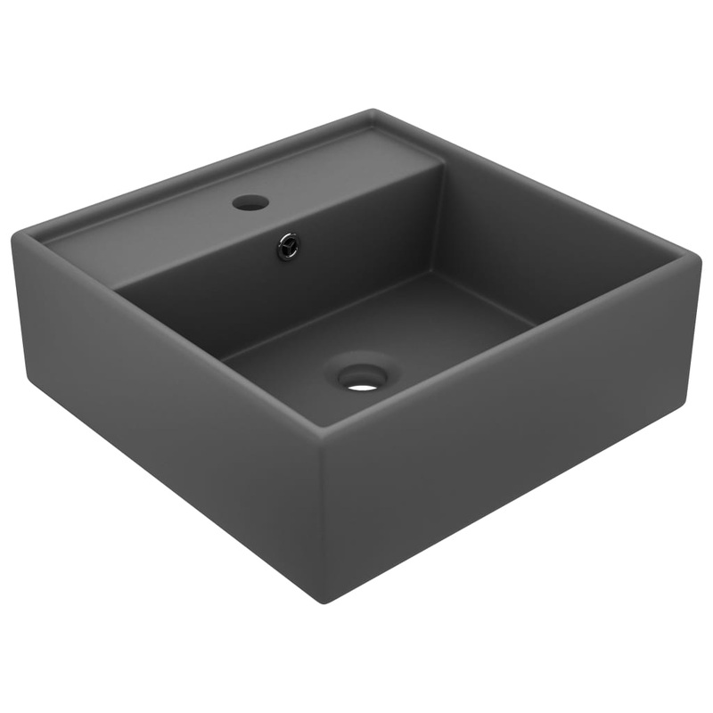 Berkfield Luxury Basin Overflow Square Matt Dark Grey 41×41 cm Ceramic