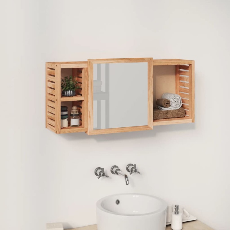 Berkfield Mirror Cabinet 80x17x34 cm Solid Wood Walnut