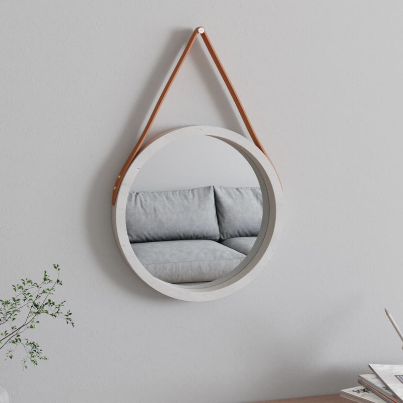 Berkfield Wall Mirror with Strap White  35 cm