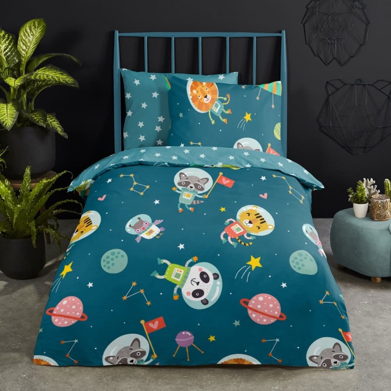Good Morning Kids Duvet Cover SPACY 140×200/220 cm Petrol Blue