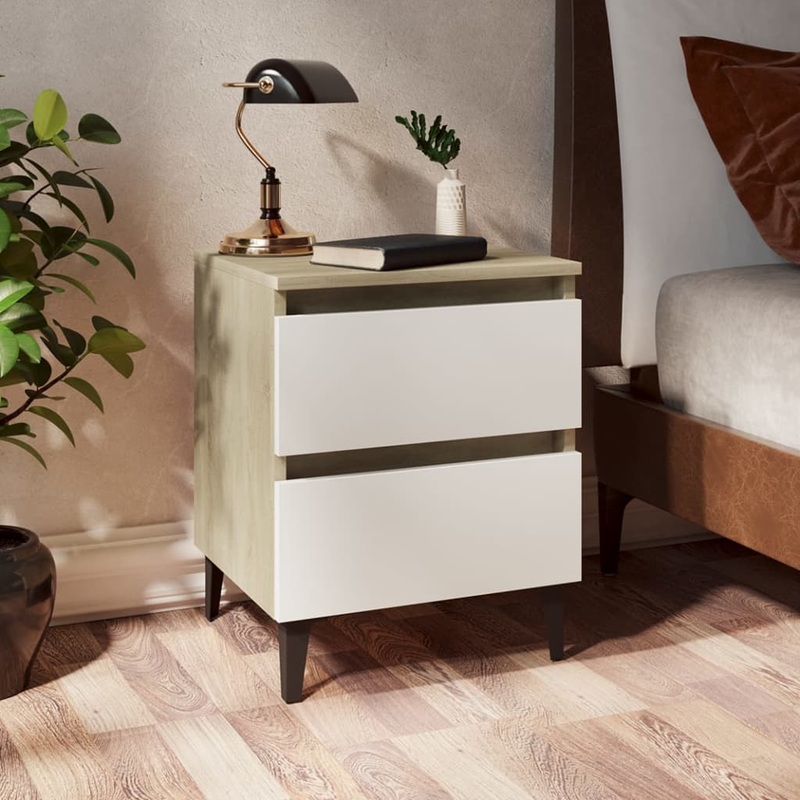 805880 Berkfield Bed Cabinets 2 pcs White and Sonoma Oak 40x35x50 cm Engineered Wood