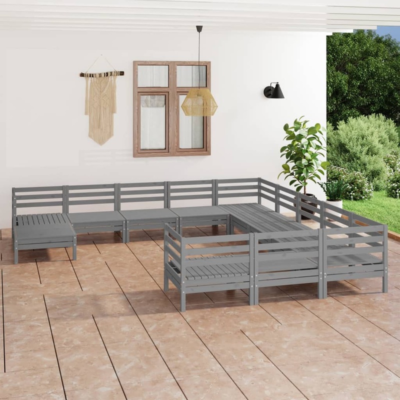 Berkfield 12 Piece Garden Lounge Set Grey Solid Wood Pine