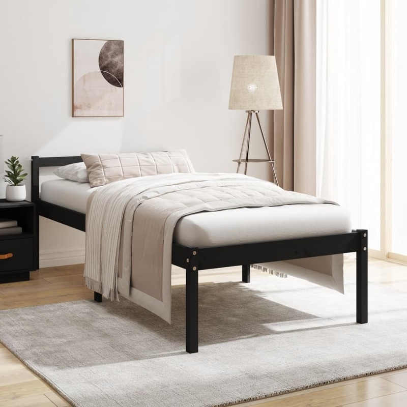 Berkfield Bed Frame Black 75×190 cm Small Single Solid Wood Pine