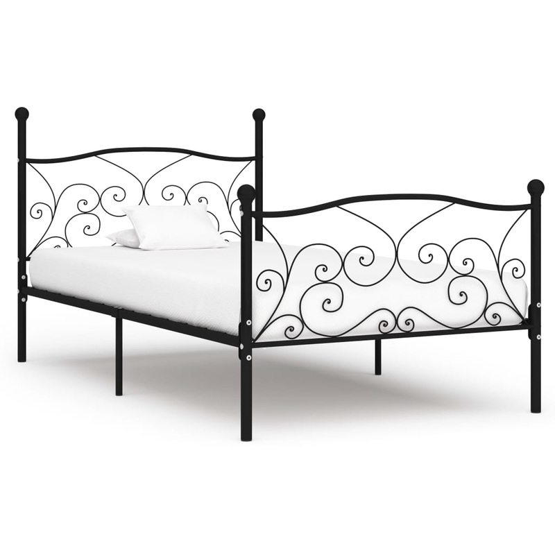 Berkfield Bed Frame with Slatted Base Black Metal 100×200 cm