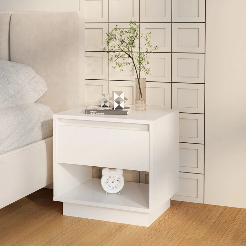 Berkfield Bedside Cabinet High Gloss White 45x34x44 cm Engineered Wood