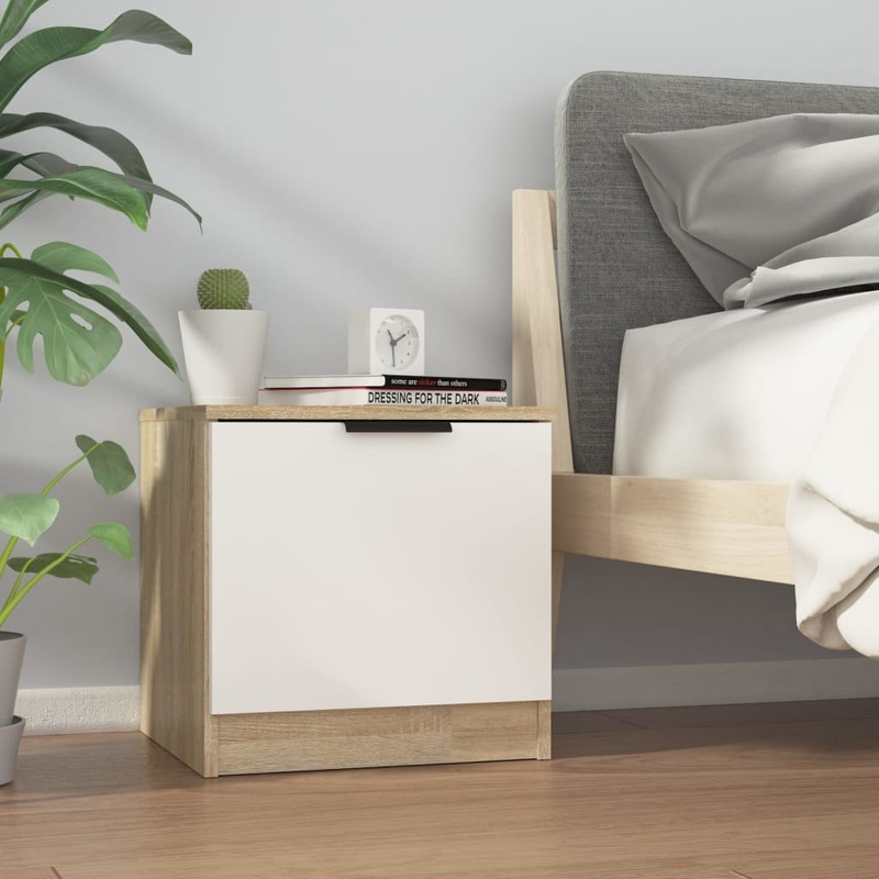 Berkfield Bedside Cabinet White&Sonoma Oak 40x39x40 cm