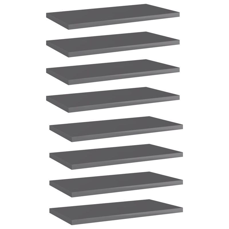 Berkfield Bookshelf Boards 8 pcs High Gloss Grey 40x20x1.5 cm Engineered Wood