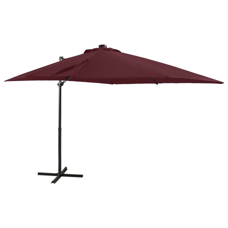 Berkfield Cantilever Umbrella with Pole and LED Lights Bordeaux Red 250 cm