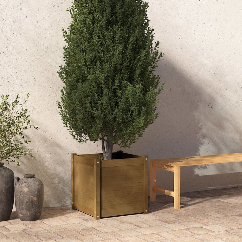 Berkfield Garden Planter Honey Brown 50x50x50 cm Solid Pinewood