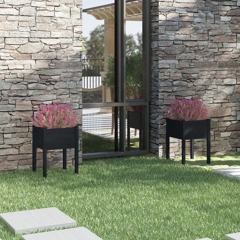 Berkfield Garden Planters 2 pcs Black 50x50x70 cm Solid Pinewood