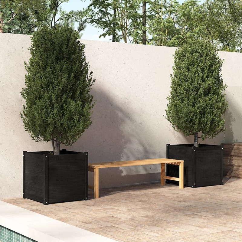 Berkfield Garden Planters 2 pcs Black 60x60x60 cm Solid Pinewood