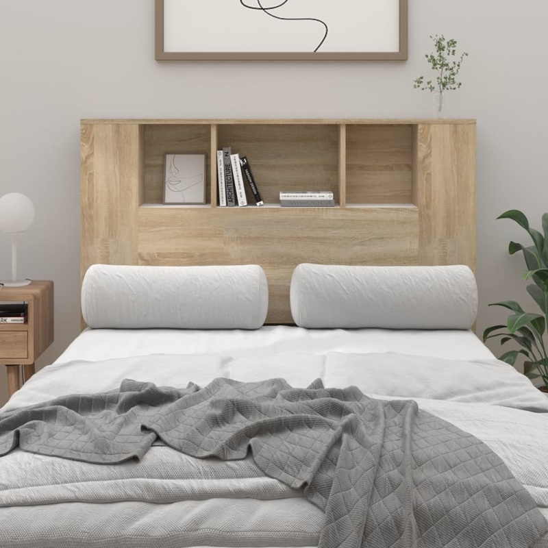 Berkfield Headboard Cabinet White and Sonoma Oak 120×18.5×104.5 cm