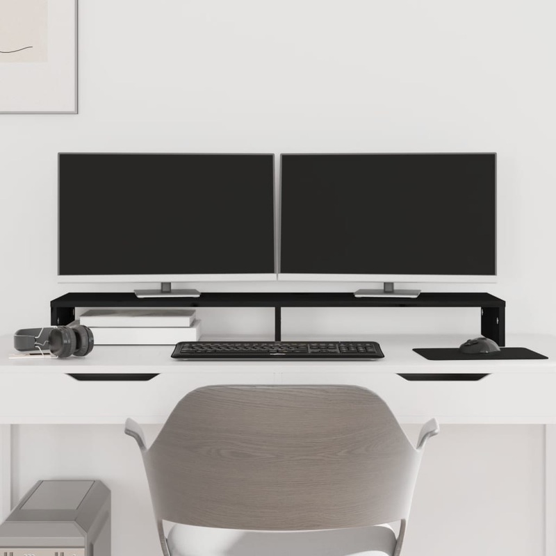 Berkfield Monitor Stand Black 100x27x10 cm Solid Wood Pine
