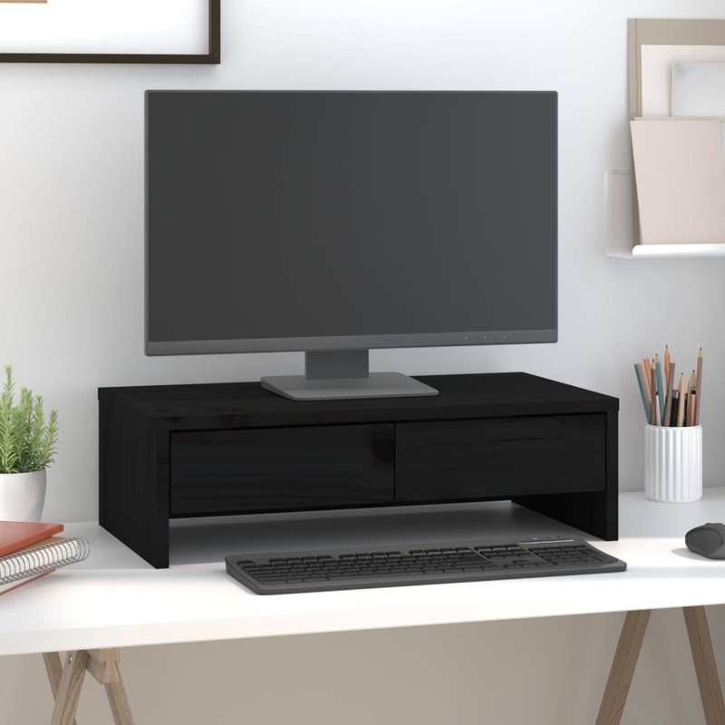 Berkfield Monitor Stand Black 50x27x15 cm Solid Wood Pine