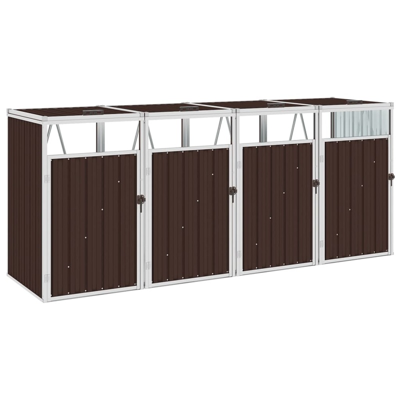 Berkfield Quadruple Garbage Bin Shed Brown 286x81x121 cm Steel