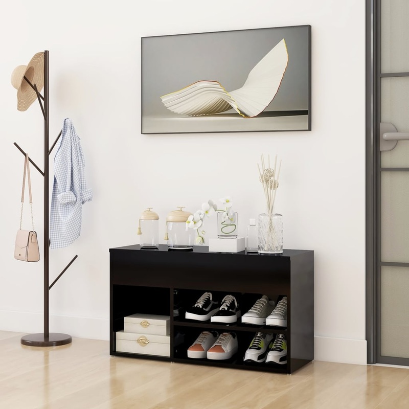 Berkfield Shoe Bench High Gloss Black 80x30x45 cm Engineered Wood