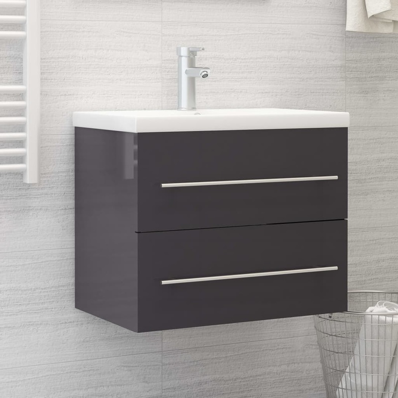 Berkfield Sink Cabinet High Gloss Grey 60×38.5×48 cm Engineered Wood