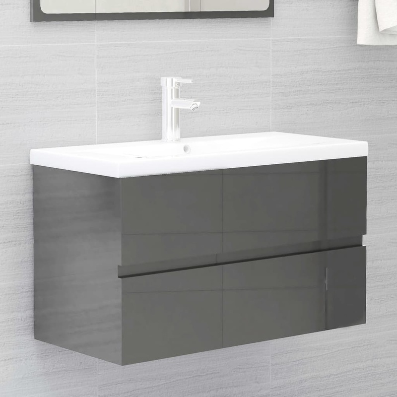 Berkfield Sink Cabinet High Gloss Grey 80×38.5×45 cm Engineered Wood