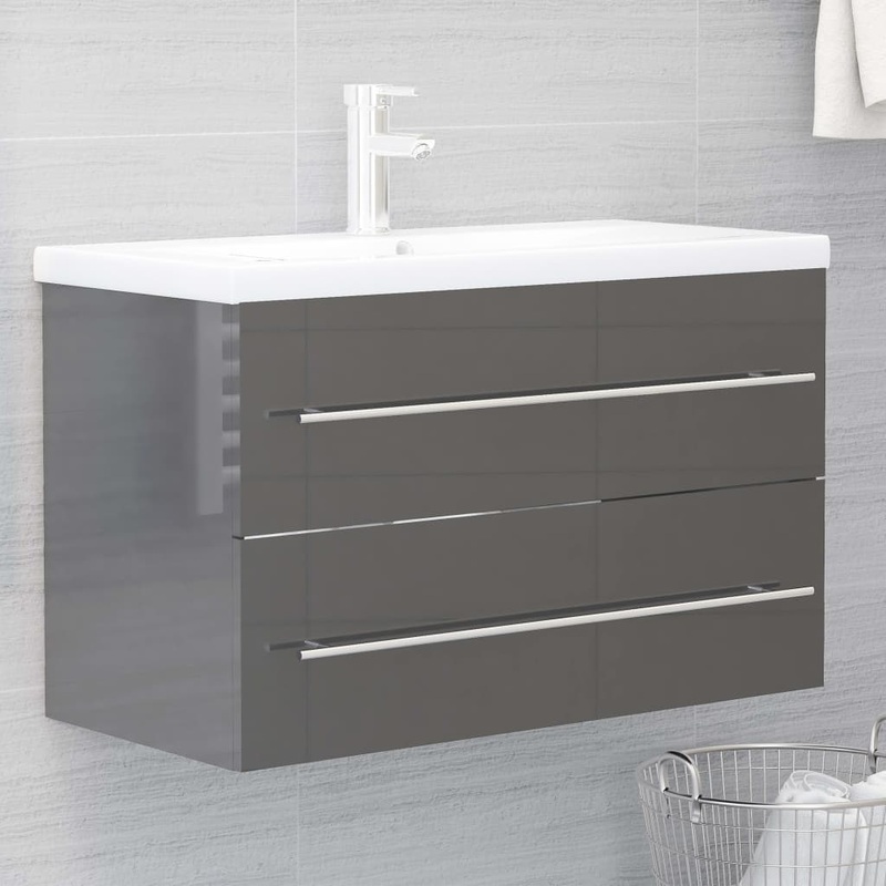 Berkfield Sink Cabinet High Gloss Grey 80×38.5×48 cm Engineered Wood