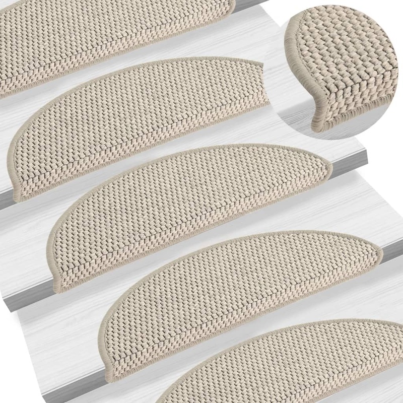 Berkfield Stair Mats Self-adhesive Sisal-Look 15 pcs 56x17x3 cm Taupe
