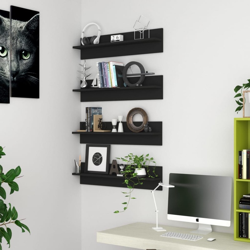 Berkfield Wall Shelf 4 pcs Black 80×11.5×18 cm Engineered Wood