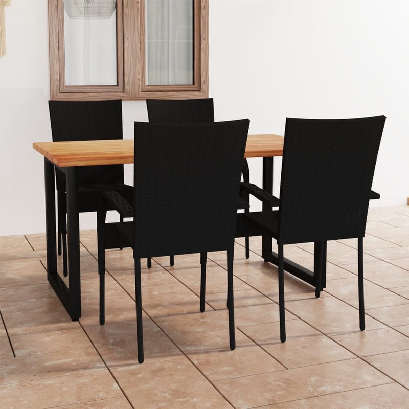 Berkfield 5 Piece Garden Dining Set Poly Rattan Black