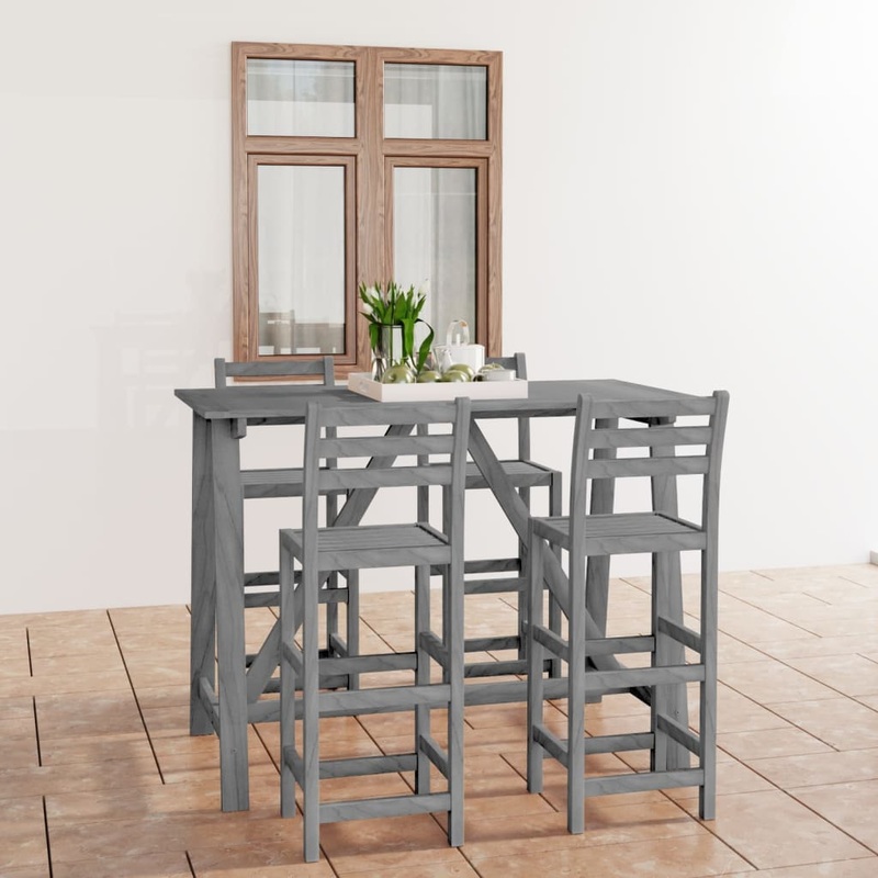 Berkfield 5 Piece Outdoor Bar Set Grey Solid Acacia Wood