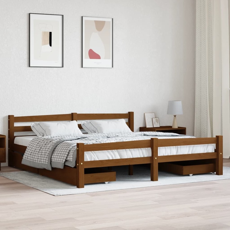 Berkfield Bed Frame with 4 Drawers Honey Brown Solid Pinewood 180×200 cm 6FT Super King