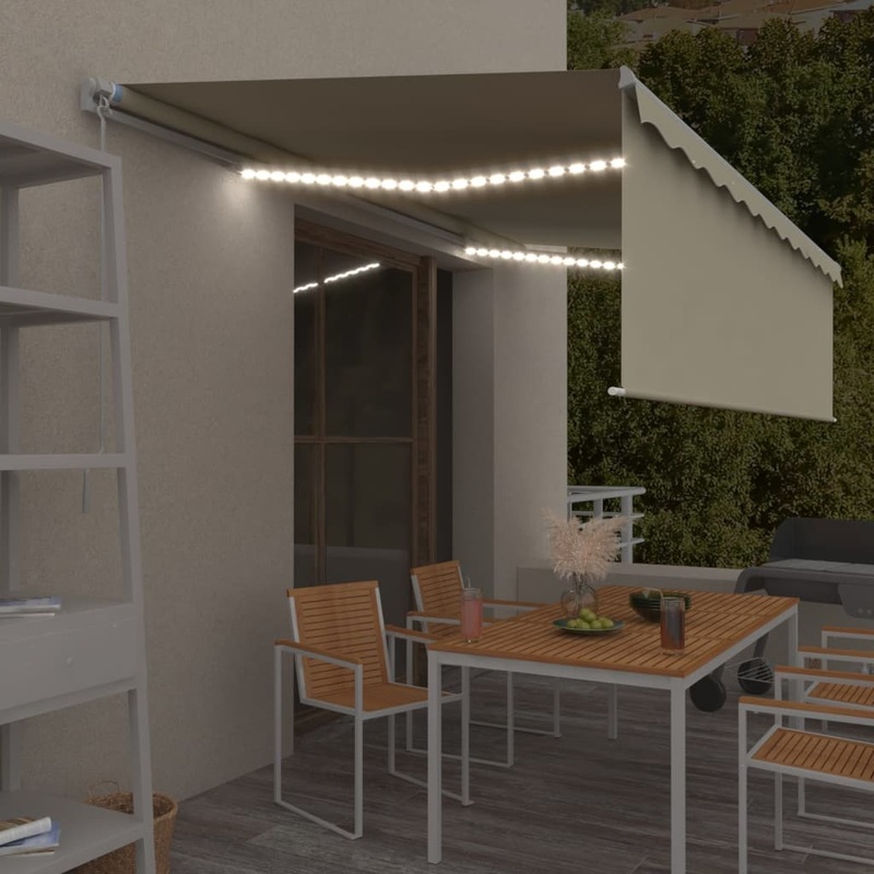 Berkfield Manual Retractable Awning with Blind&LED 5x3m Cream
