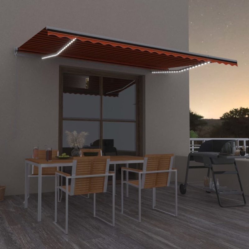 Berkfield Manual Retractable Awning with LED 500×350 cm Orange and Brown
