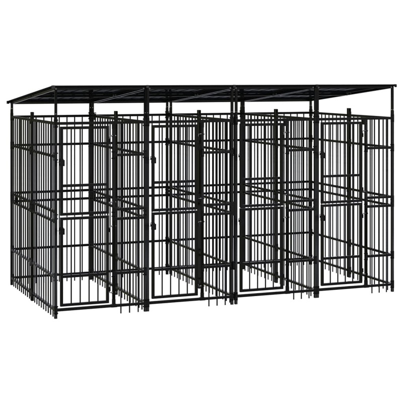 Berkfield Outdoor Dog Kennel with Roof Steel 7.37 m_
