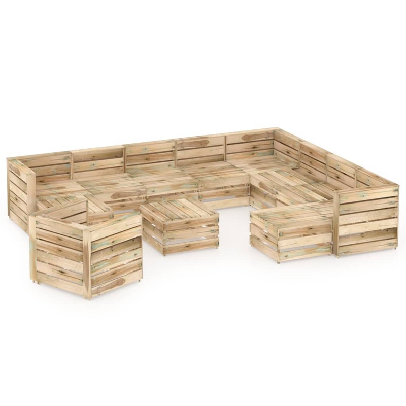 Berkfield 12 Piece Garden Lounge Set Green Impregnated Pinewood