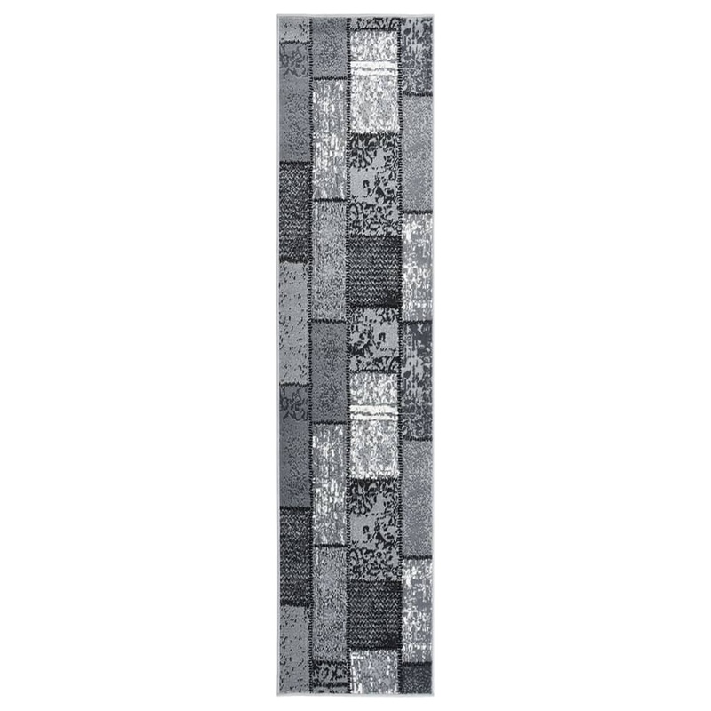 Berkfield Runner Rug BCF Grey with Block Pattern 80×450 cm