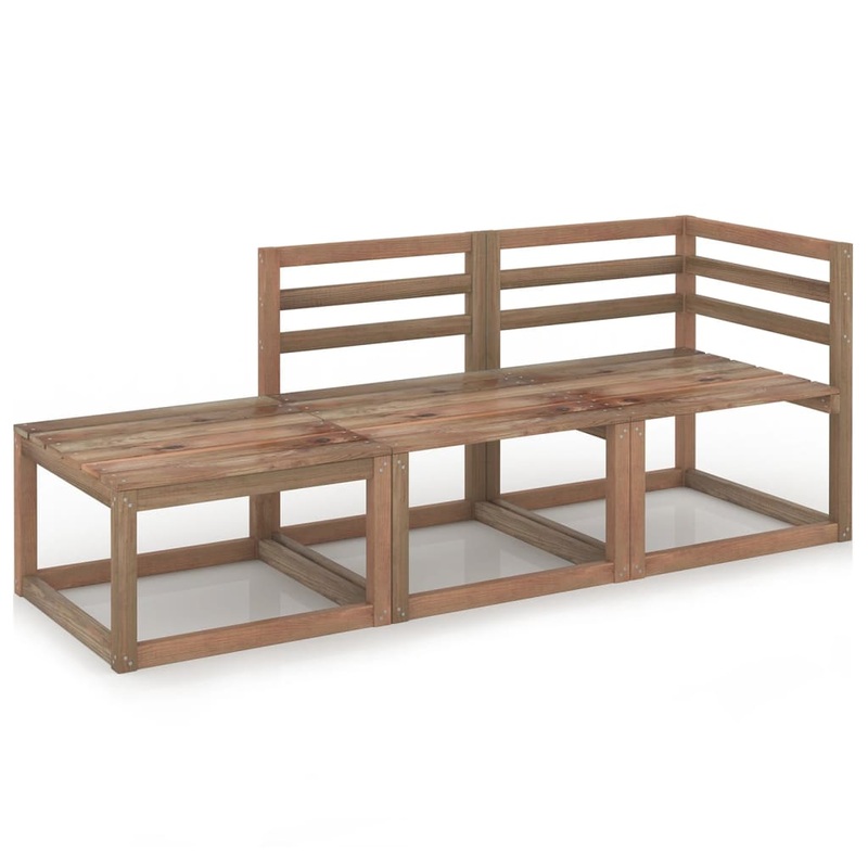 Berkfield 3 Piece Garden Lounge Set Brown Impregnated Pinewood