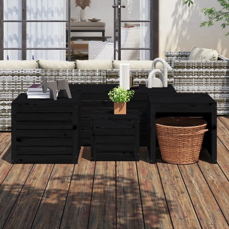 Berkfield 4 Piece Garden Box Set Black Solid Wood Pine