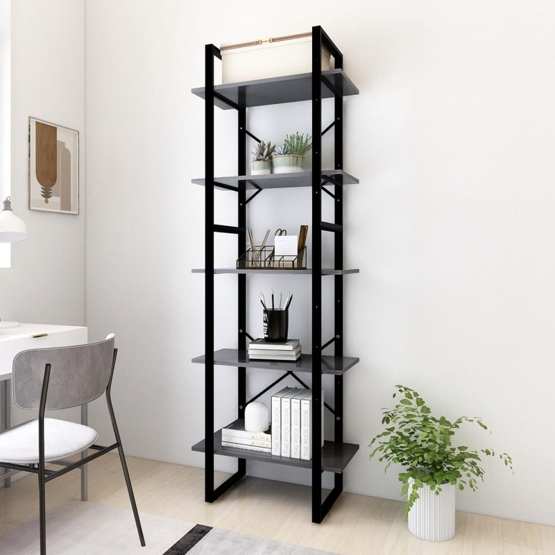 Berkfield 5-Tier Book Cabinet Grey 60x30x175 cm Engineered Wood