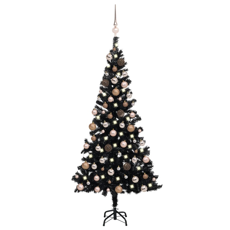 Berkfield Artificial Christmas Tree with LEDs&Ball Set Black 180 cm PVC