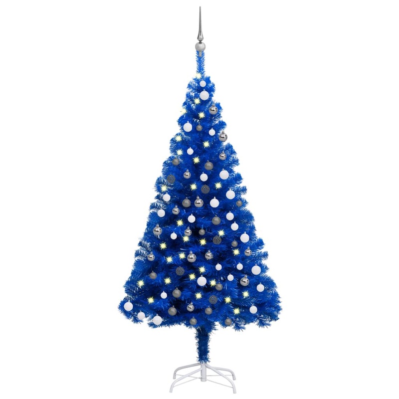 Berkfield Artificial Christmas Tree with LEDs&Ball Set Blue 150 cm PVC