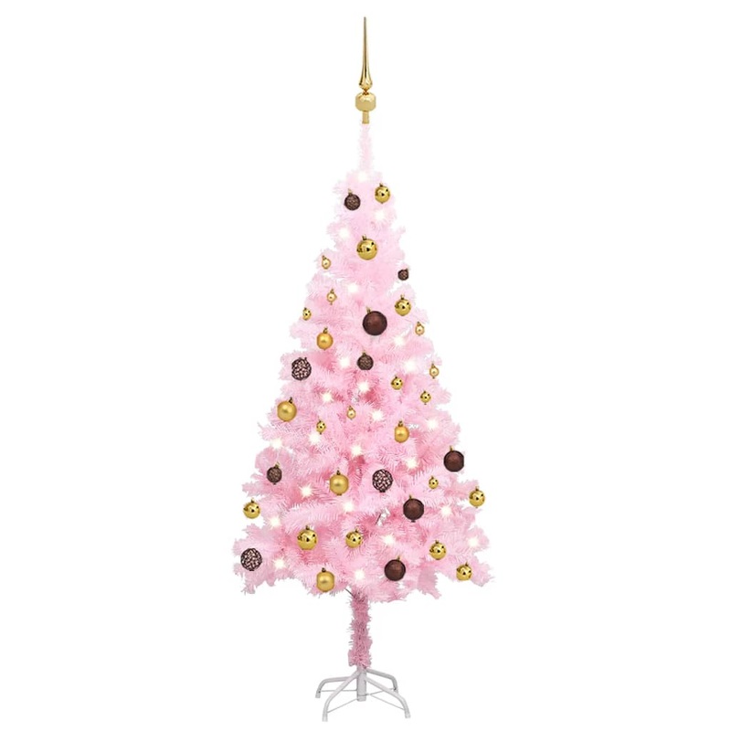 Berkfield Artificial Christmas Tree with LEDs&Ball Set Pink 120 cm PVC