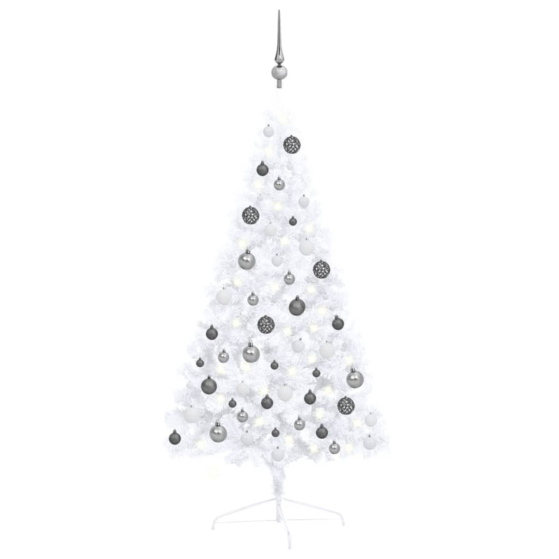 Berkfield Artificial Half Christmas Tree with LEDs&Ball Set White 120 cm