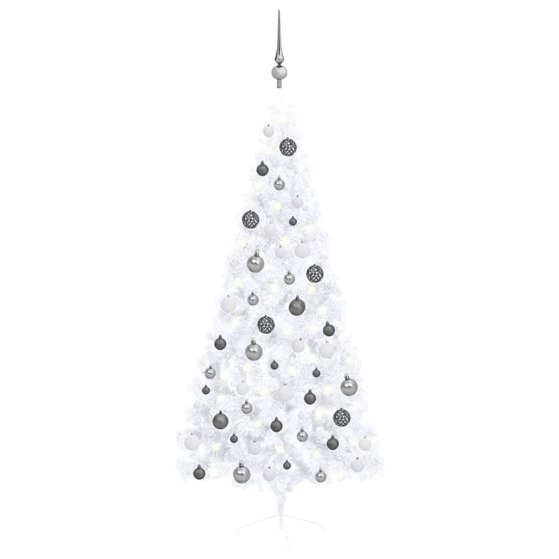 Berkfield Artificial Half Christmas Tree with LEDs&Ball Set White 180 cm