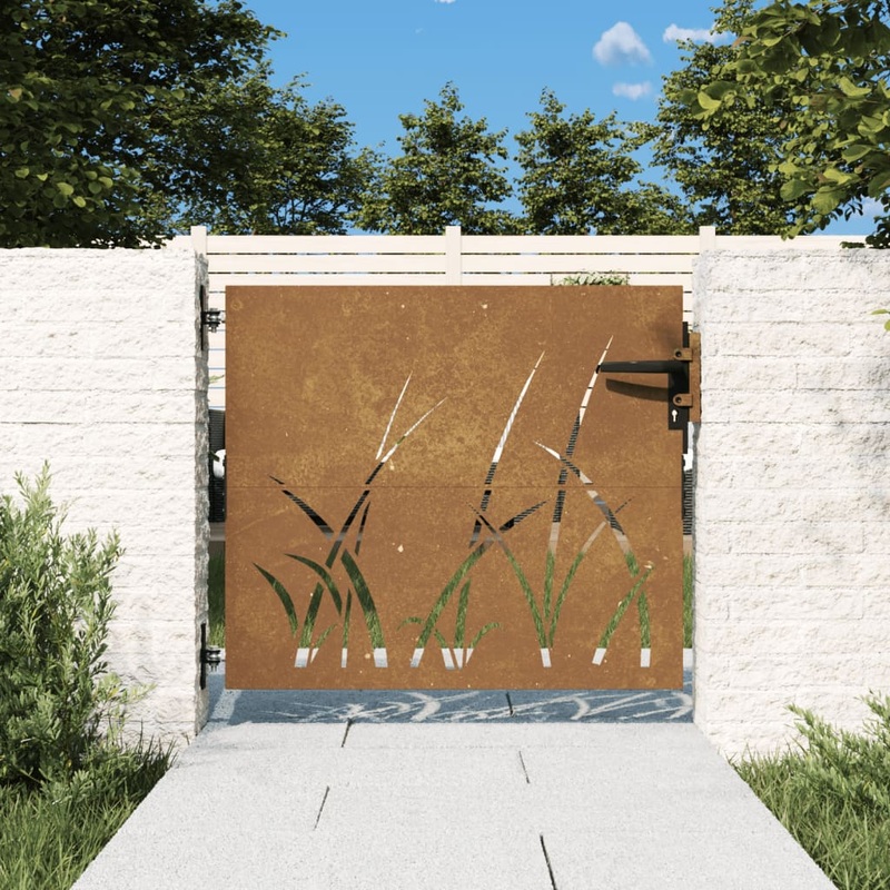 Berkfield Garden Gate 85×100 cm Corten Steel Grass Design