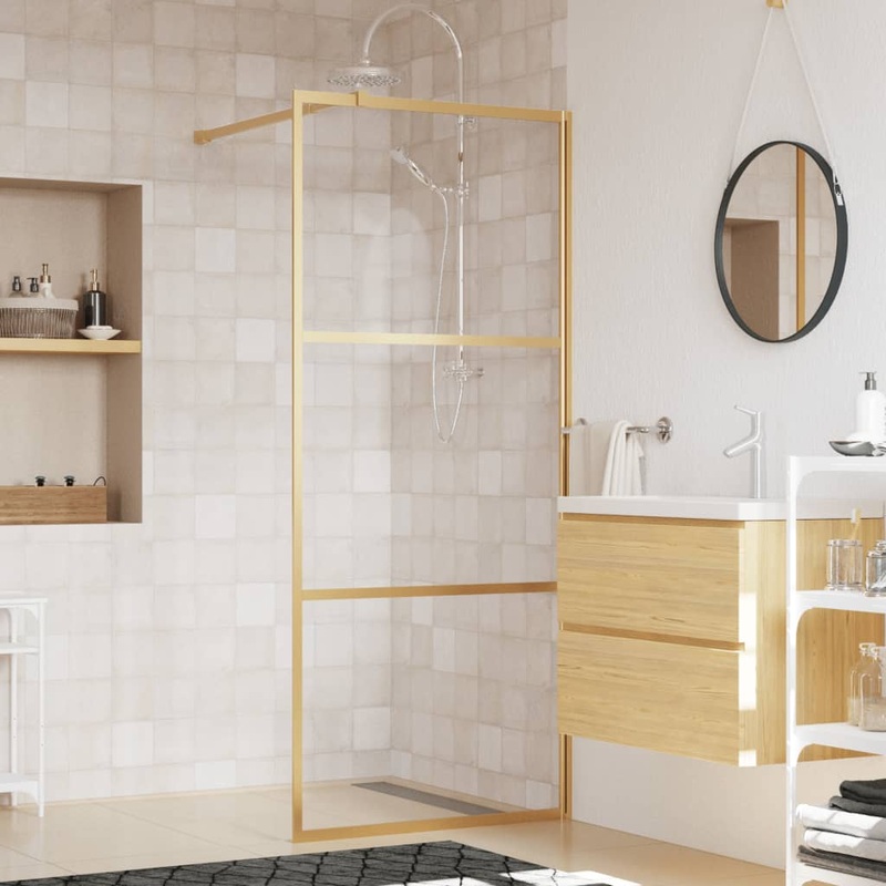 Berkfield Walk-in Shower Wall with Clear ESG Glass Gold 80×195 cm