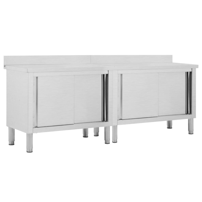 Berkfield Work Tables with Sliding Doors 2pcs 240x50x(95-97)cm Stainless Steel