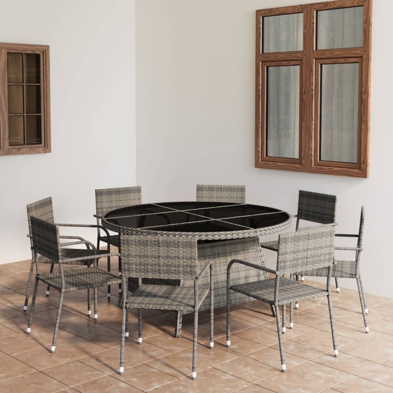 Berkfield 9 Piece Garden Dining Set Poly Rattan Anthracite & Grey