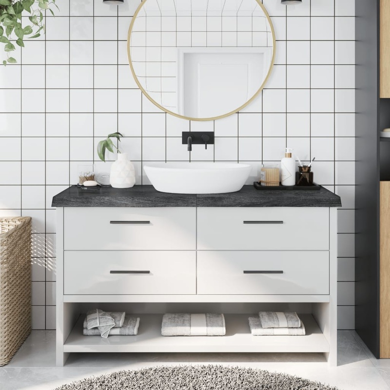 Berkfield Bathroom Countertop Dark Grey 140x30x6 cm Treated Solid Wood